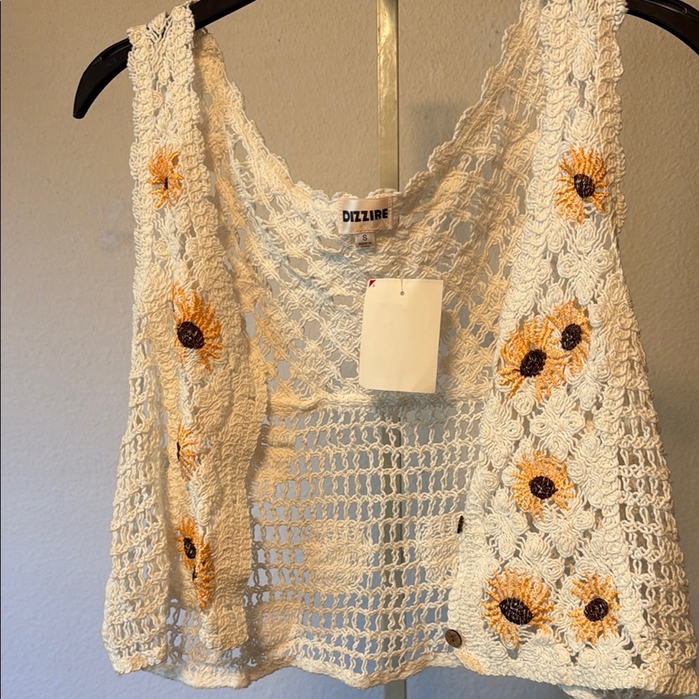 Boho sunflower‎ open crop over shirt/vest